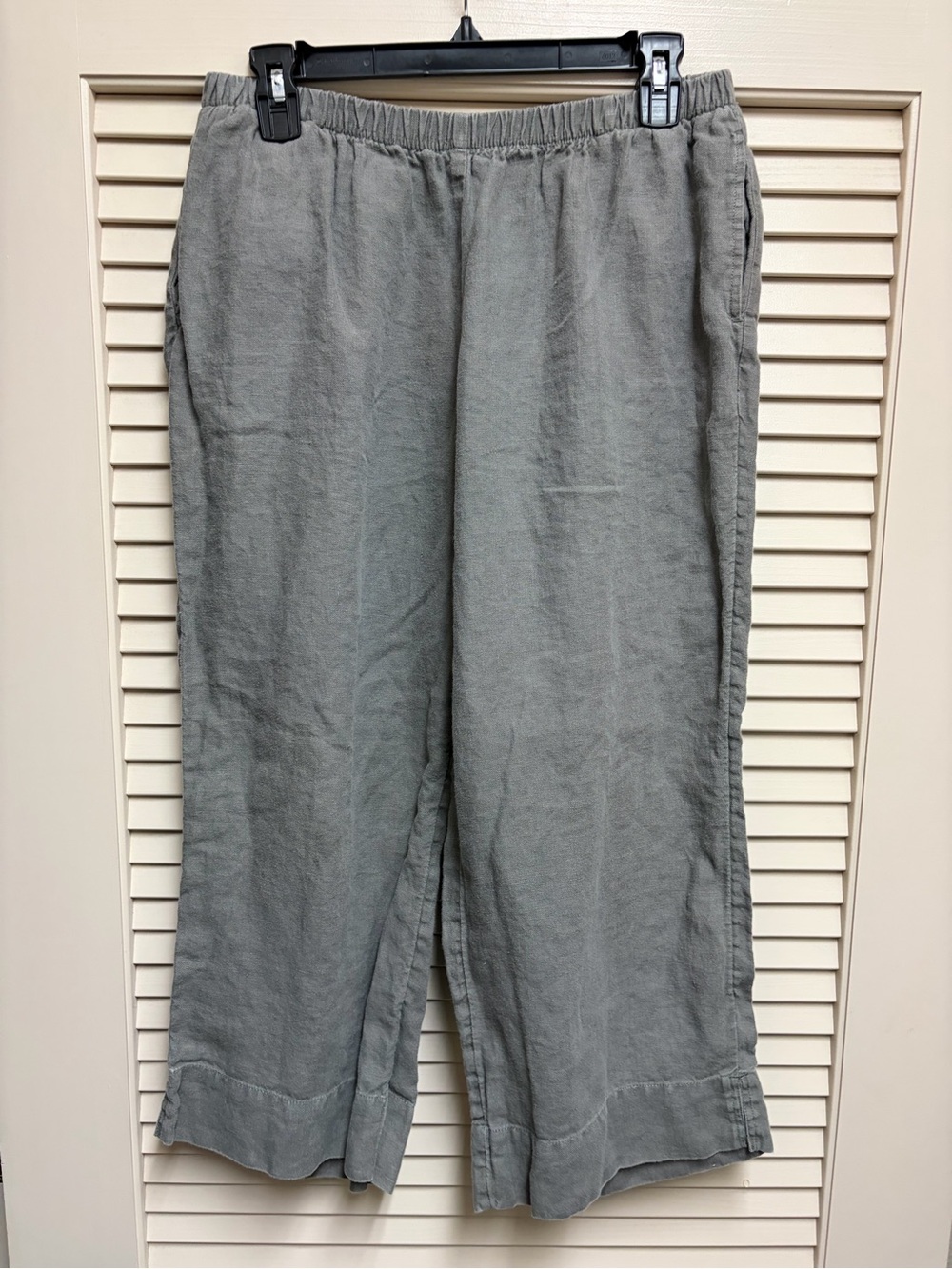 J Jill Linen Pants Womens L Petite Gray Wide Leg Crop Pull On Elastic Waist Boho